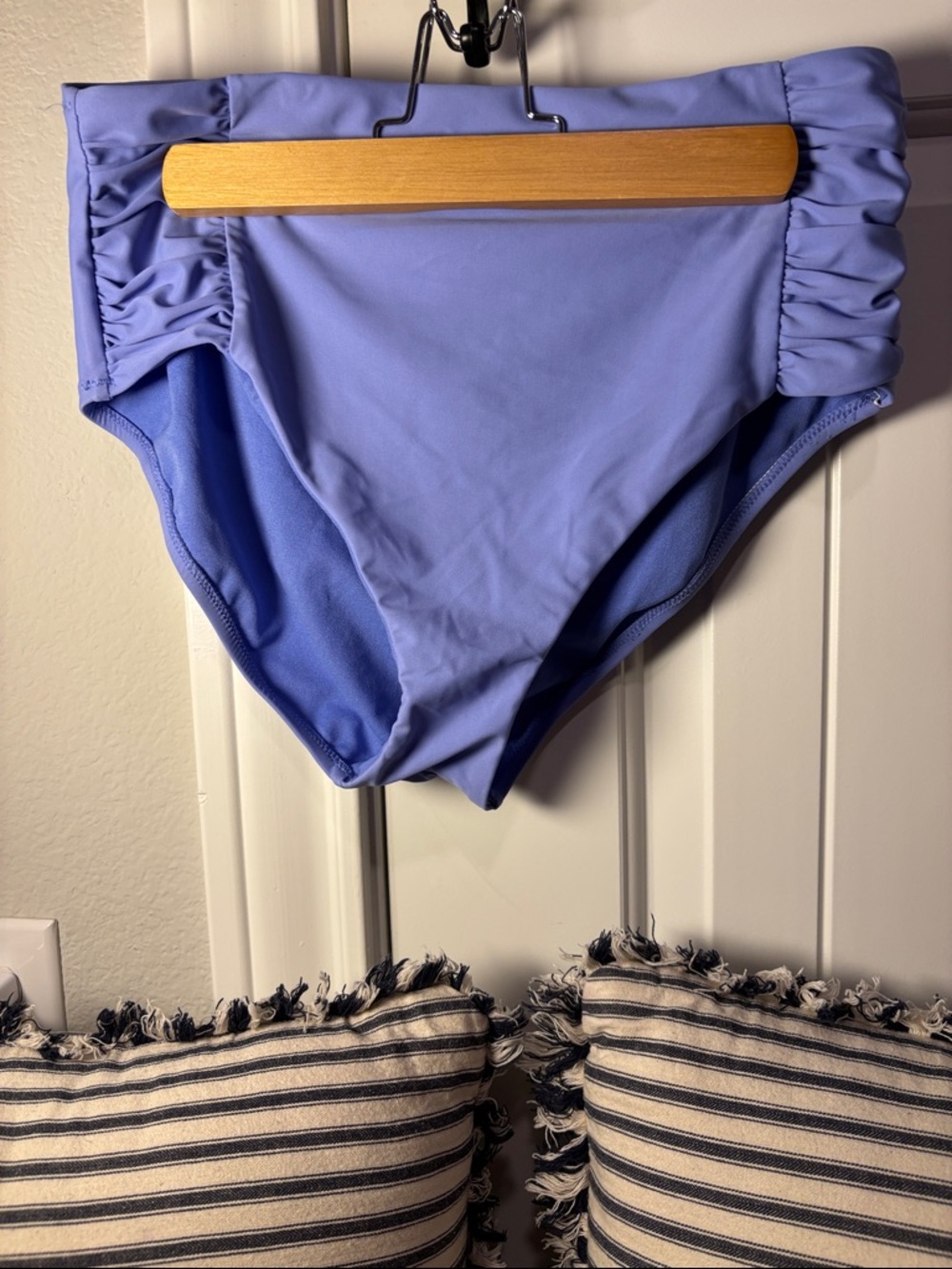 Bar III Lavender Blue Ruched High-Waist Swim Bottoms